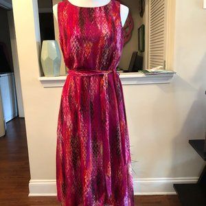 Sleeveless Belted Pink A-Line Flowy Dress - Size 8